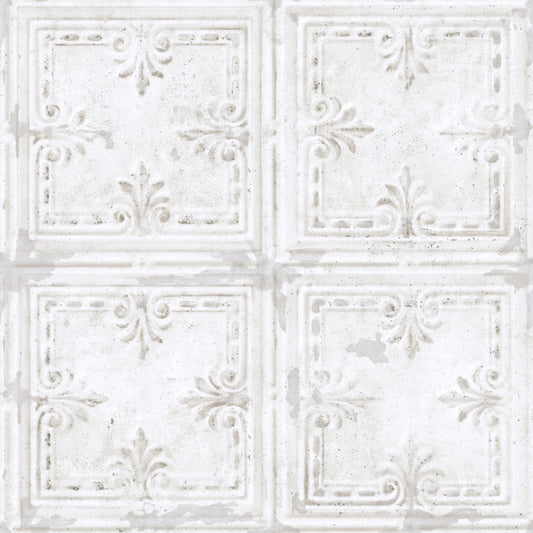 York Wallcoverings RoomMates Tin Tile White Peel and Stick Wallpaper Industrial Global Whites and Off-Whites  Wallpaper - RMK11209WP