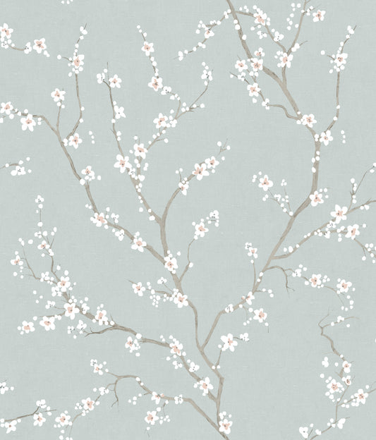 York Wallcoverings RoomMates Cherry Blossom Blue Peel and Stick Wallpaper Traditional Botanical Blues  Wallpaper - RMK11272WP