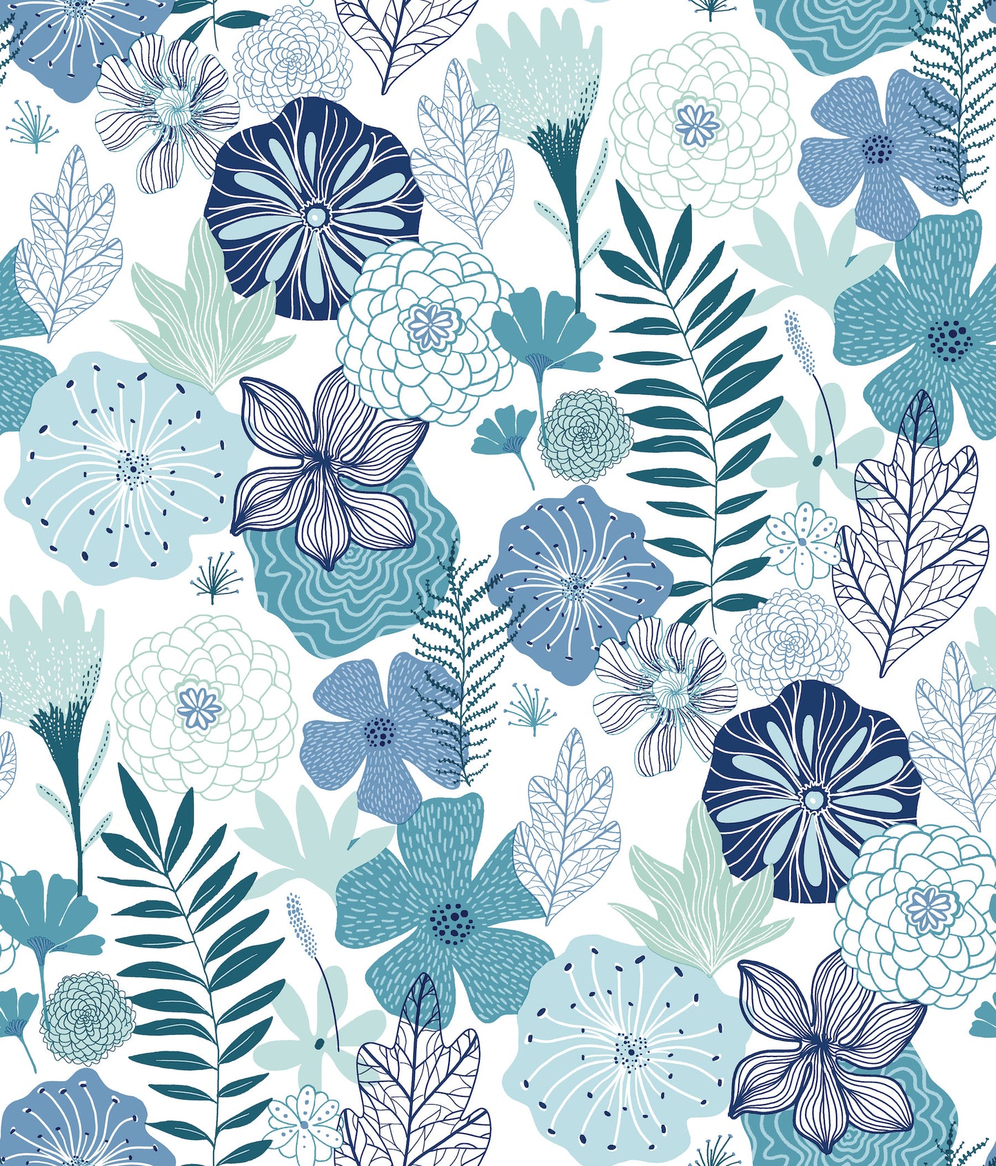 York Wallcoverings RoomMates Perennial Blooms Blue Peel and Stick Wallpaper Modern Botanical Blues  Wallpaper - RMK11325WP