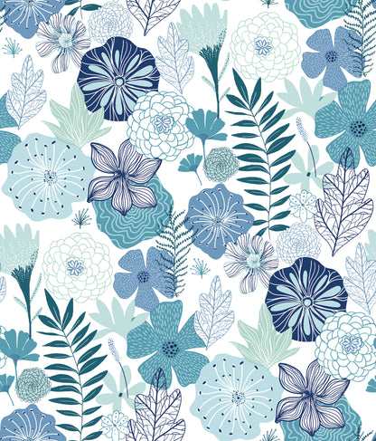 York Wallcoverings RoomMates Perennial Blooms Blue Peel and Stick Wallpaper Modern Botanical Blues  Wallpaper - RMK11325WP