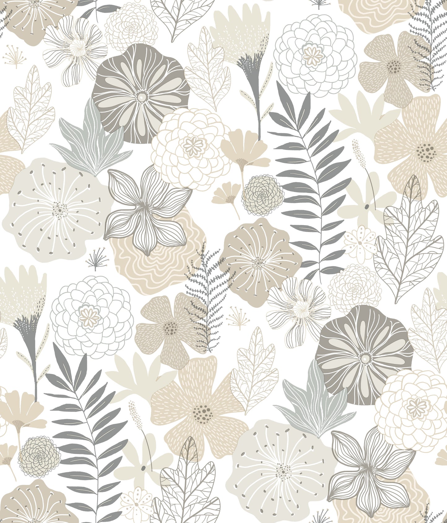 York Wallcoverings RoomMates Perennial Blooms Beige Peel and Stick Wallpaper Modern Botanical Neutrals  Wallpaper - RMK11326WP