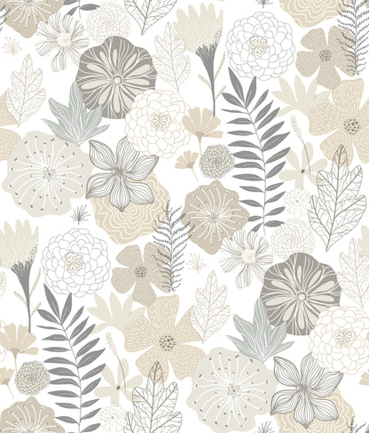 York Wallcoverings RoomMates Perennial Blooms Beige Peel and Stick Wallpaper Modern Botanical Neutrals  Wallpaper - RMK11326WP
