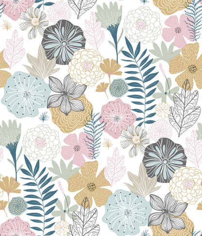 York Wallcoverings RoomMates Perennial Blooms Pink Peel and Stick Wallpaper Modern Botanical Pinks  Wallpaper - RMK11328WP