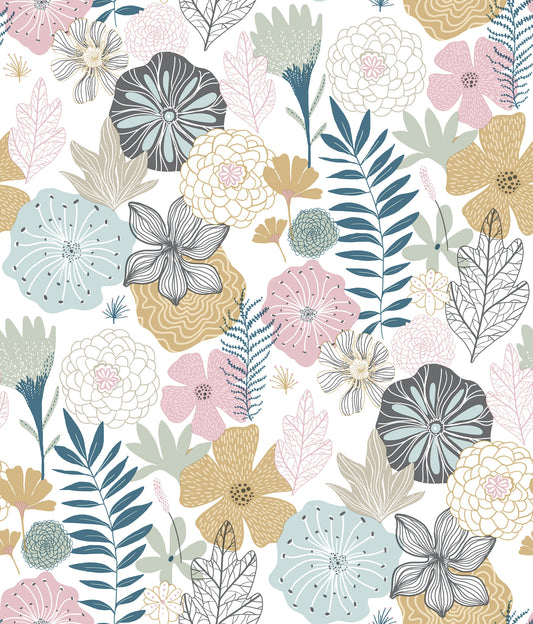 York Wallcoverings RoomMates Perennial Blooms Pink Peel and Stick Wallpaper Modern Botanical Pinks  Wallpaper - RMK11328WP