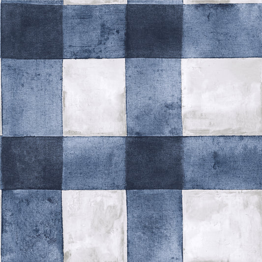 York Wallcoverings RoomMates Buffalo Plaid Blue Peel and Stick Wallpaper Farmhouse Global Blues  Wallpaper - RMK11432WP