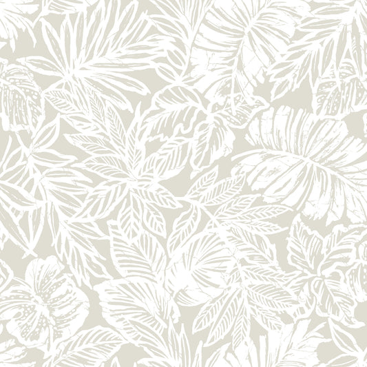 York Wallcoverings RoomMates Batik Tropical Leaf Beige Peel and Stick Wallpaper Tropical Botanical Neutrals  Wallpaper - RMK11435WP