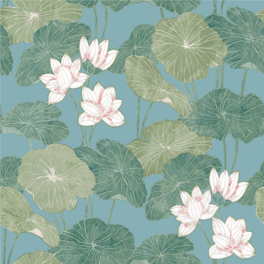 York Wallcoverings RoomMates Lily Pad Blue Peel and Stick Wallpaper Modern Botanical Blues  Wallpaper - RMK11436WP