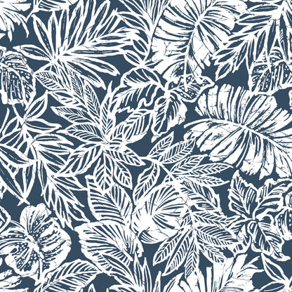 York Wallcoverings RoomMates Batik Tropical Leaf Blue Peel and Stick Wallpaper Tropical Botanical Blues  Wallpaper - RMK11437WP