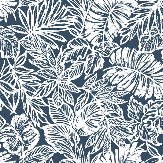 York Wallcoverings RoomMates Batik Tropical Leaf Blue Peel and Stick Wallpaper Tropical Botanical Blues  Wallpaper - RMK11437WP