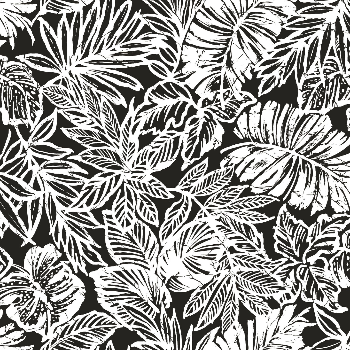 York Wallcoverings RoomMates Batik Tropical Leaf Black Peel and Stick Wallpaper Tropical Botanical Blacks  Wallpaper - RMK11439WP