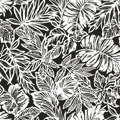 York Wallcoverings RoomMates Batik Tropical Leaf Black Peel and Stick Wallpaper Tropical Botanical Blacks  Wallpaper - RMK11439WP