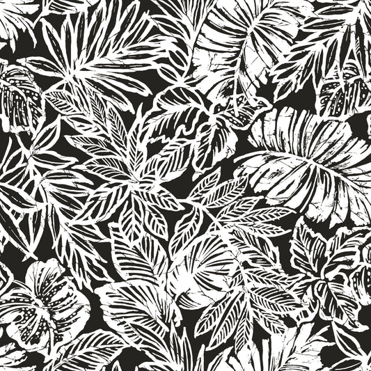 York Wallcoverings RoomMates Batik Tropical Leaf Black Peel and Stick Wallpaper Tropical Botanical Blacks  Wallpaper - RMK11439WP