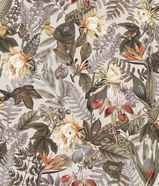 York Wallcoverings RoomMates Tropical Flowers Beige Peel and Stick Wallpaper Tropical Botanical Neutrals  Wallpaper - RMK11470WP