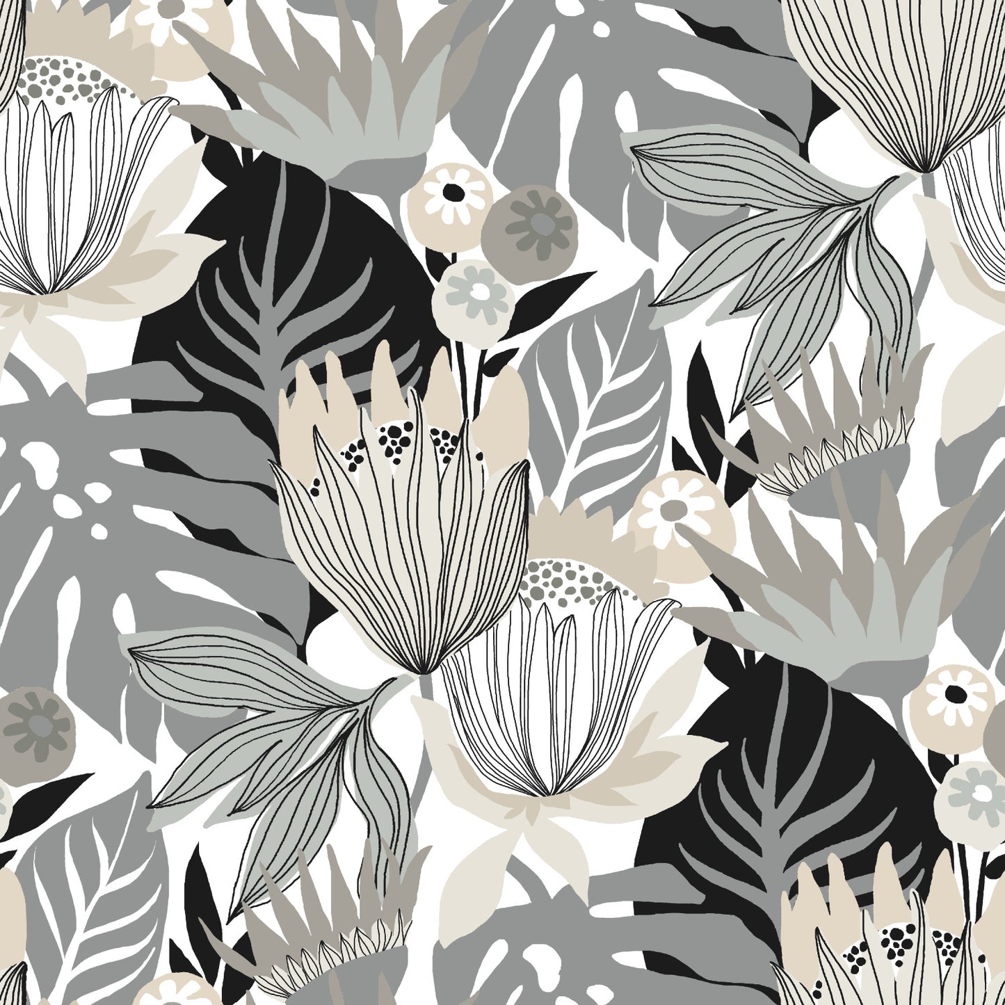 York Wallcoverings RoomMates Retro Tropical Leaves Grey Peel and Stick Wallpaper Retro Nature Greys  Wallpaper - RMK11488RL