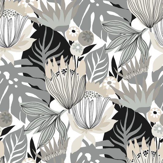 York Wallcoverings RoomMates Retro Tropical Leaves Grey Peel and Stick Wallpaper Retro Nature Greys  Wallpaper - RMK11488RL