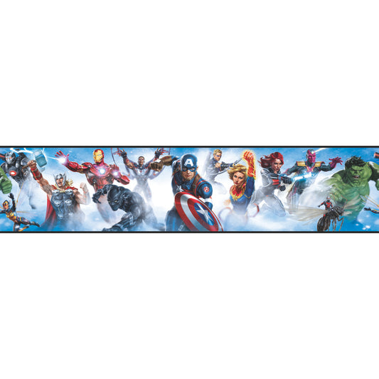 York Wallcoverings RoomMates Avengers Gallery Art Peel and Stick Border Kids Licensed Blues  Wallpaper - RMK11501BD