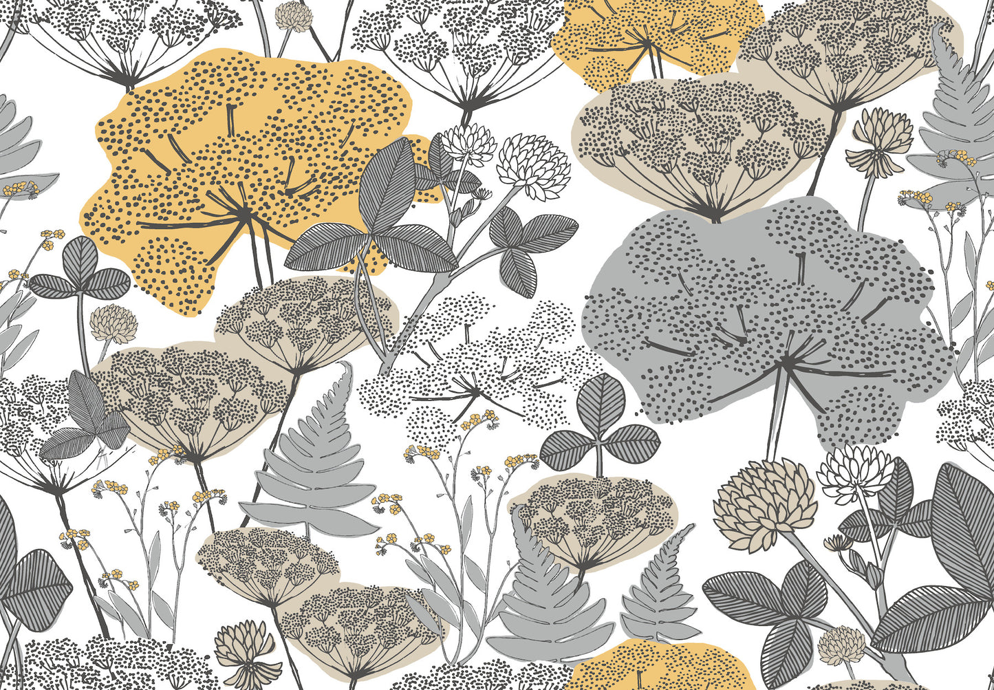 York Wallcoverings RoomMates Niittypolku Grey Peel and Stick Wallpaper Modern Botanical Greys  Wallpaper - RMK11535RL (DISCONTINUED PATTERN)