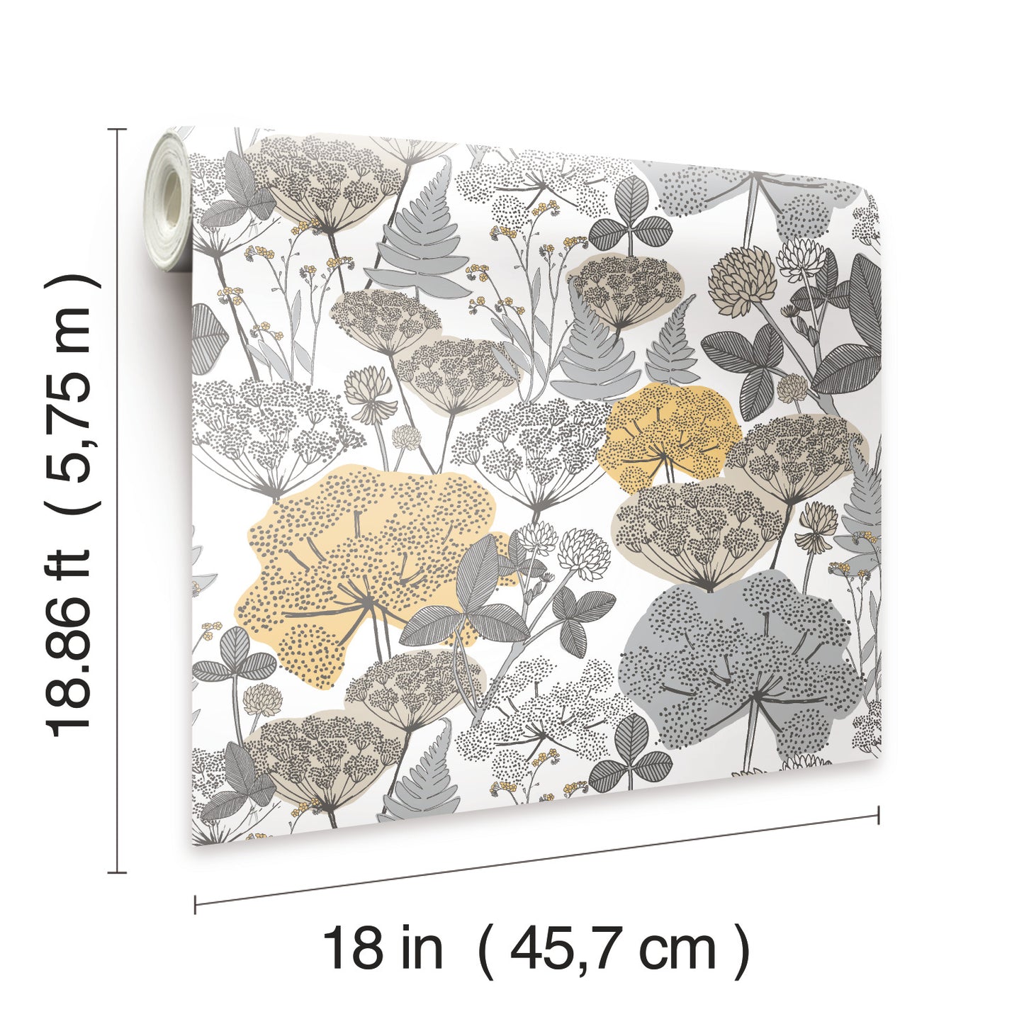 York Wallcoverings RoomMates Niittypolku Grey Peel and Stick Wallpaper Modern Botanical Greys  Wallpaper - RMK11535RL (DISCONTINUED PATTERN)