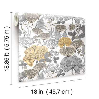York Wallcoverings RoomMates Niittypolku Grey Peel and Stick Wallpaper Modern Botanical Greys  Wallpaper - RMK11535RL (DISCONTINUED PATTERN)
