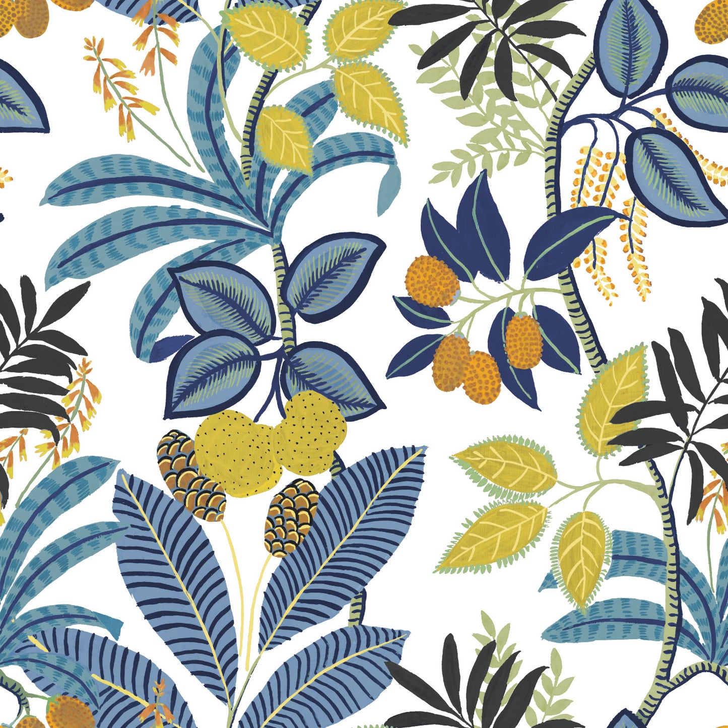 York Wallcoverings RoomMates Funky Jungle Blue Peel and Stick Wallpaper Tropical Botanical Blues  Wallpaper - RMK11577RL