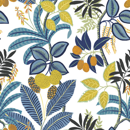 York Wallcoverings RoomMates Funky Jungle Blue Peel and Stick Wallpaper Tropical Botanical Blues  Wallpaper - RMK11577RL
