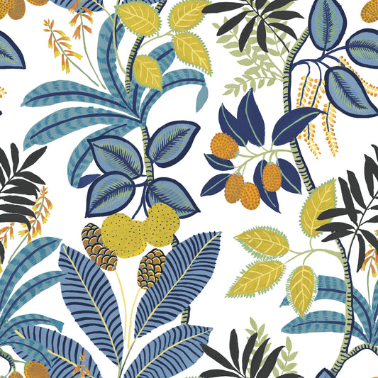 York Wallcoverings RoomMates Funky Jungle Blue Peel and Stick Wallpaper Tropical Botanical Blues  Wallpaper - RMK11577RL
