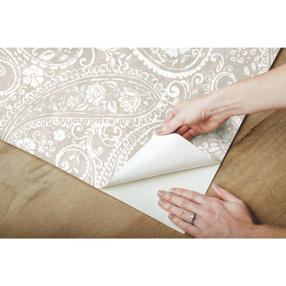 York Wallcoverings RoomMates Paisley Prince Beige Peel and Stick Wallpaper Modern Global Neutrals  Wallpaper - RMK11580RL