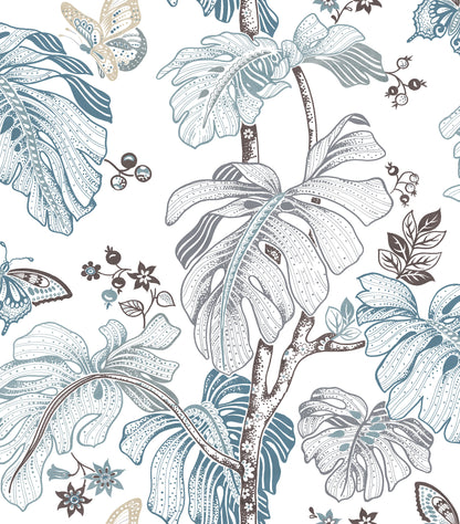 York Wallcoverings RoomMates Boho Palm Blue Peel and Stick Wallpaper Bohemian Botanical Blues  Wallpaper - RMK11584RL