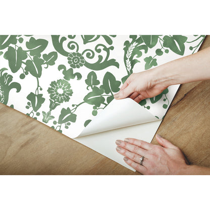 York Wallcoverings RoomMates Vine Damask Green Peel and Stick Wallpaper Traditional Botanical Greens  Wallpaper - RMK11596RL