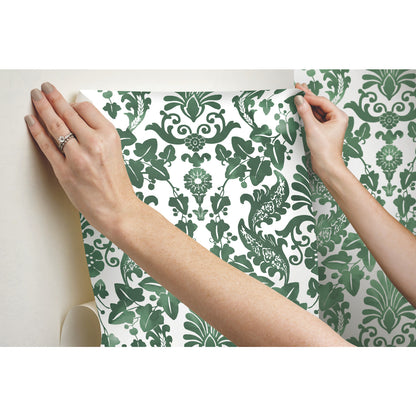 York Wallcoverings RoomMates Vine Damask Green Peel and Stick Wallpaper Traditional Botanical Greens  Wallpaper - RMK11596RL