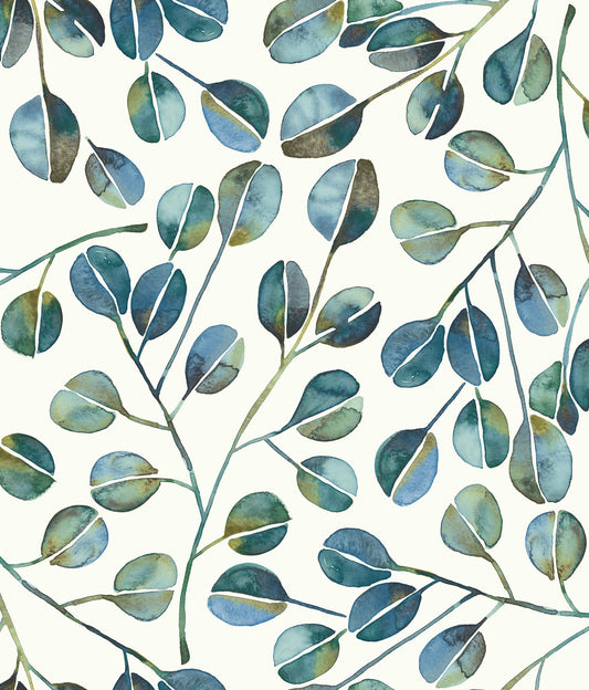 York Wallcoverings RoomMates Cat Coquillette Eucalyptus Teal Peel and Stick Wallpaper Modern Botanical Blues  Wallpaper - RMK11628WP