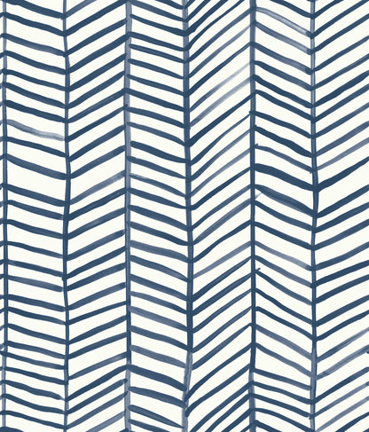 York Wallcoverings RoomMates Cat Coquillette Herringbone Navy Peel and Stick Wallpaper Traditional Global Blues  Wallpaper - RMK11646WP