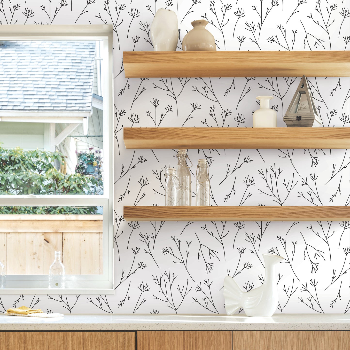 York Wallcoverings RoomMates Twigs Black Peel and Stick Wallpaper Modern Woods and Forests Blacks  Wallpaper - RMK11675WP