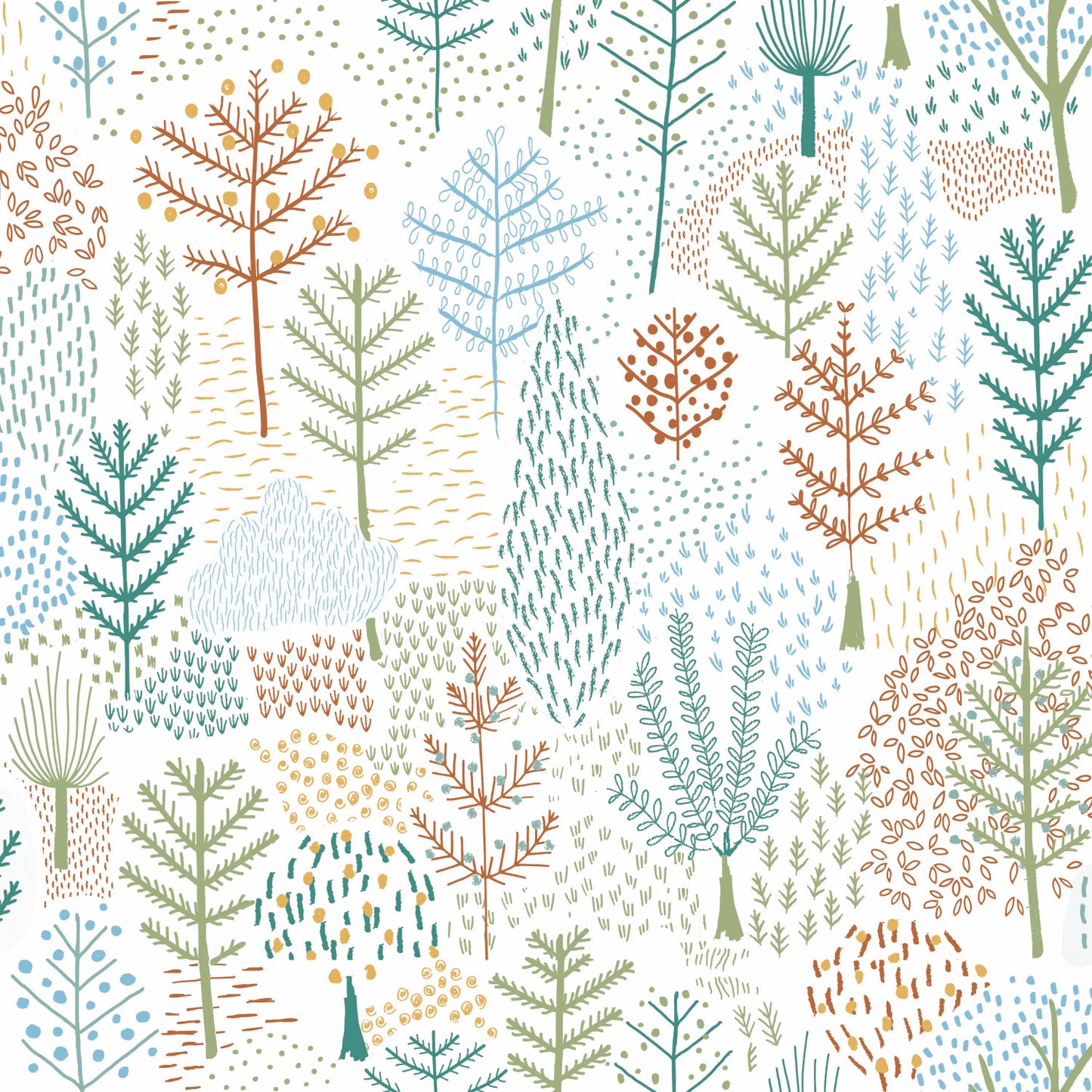 York Wallcoverings RoomMates Folklore Trees Blue Peel and Stick Wallpaper Whimsical Botanical Blues  Wallpaper - RMK11734RL