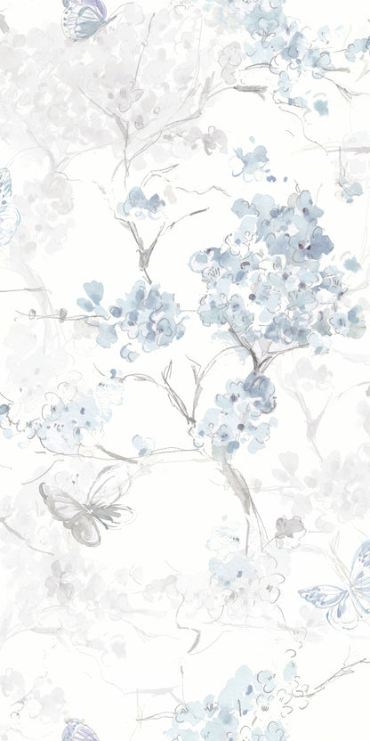 York Wallcoverings RoomMates Spring Cherry Blossoms Blue Peel and Stick Wallpaper Traditional Botanical Blues  Wallpaper - RMK11741RL