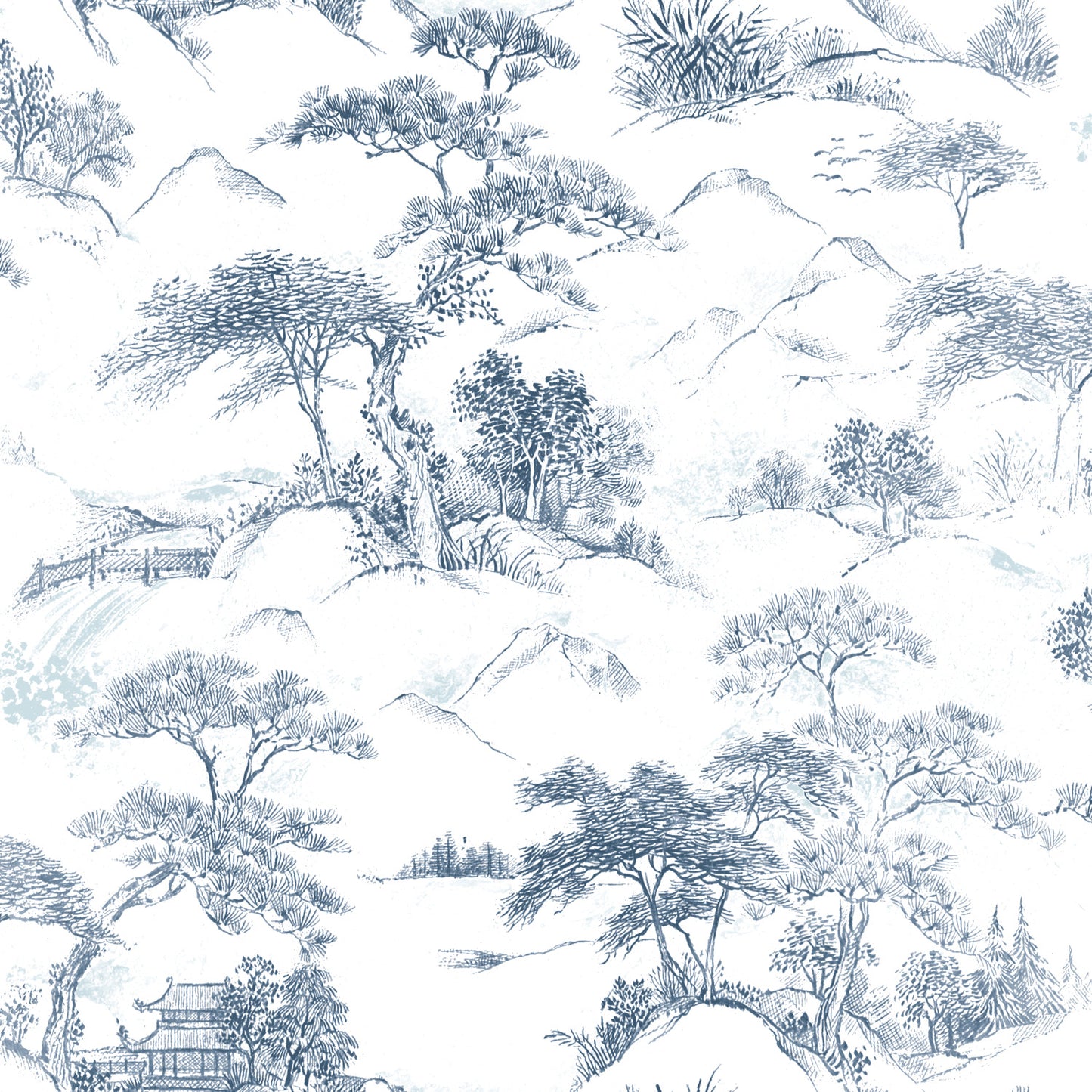 York Wallcoverings RoomMates Oriental Toile Blue Peel and Stick Wallpaper Traditional Global Blues  Wallpaper - RMK11754RL