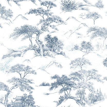York Wallcoverings RoomMates Oriental Toile Blue Peel and Stick Wallpaper Traditional Global Blues  Wallpaper - RMK11754RL