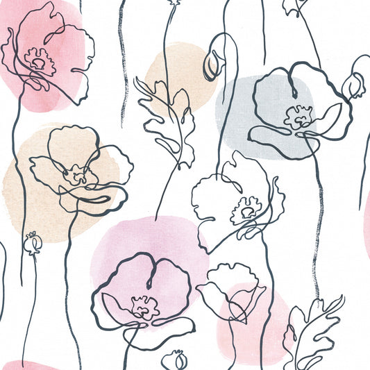 York Wallcoverings RoomMates Modern Poppy Pink Peel and Stick Wallpaper Modern Botanical Pinks  Wallpaper - RMK11756RL