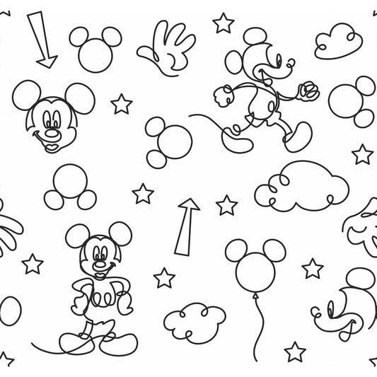 York Wallcoverings RoomMates Disney Mickey Mouse Line Art Black Peel and Stick Wallpaper Whimsical Licensed Blacks  Wallpaper - RMK11775RL