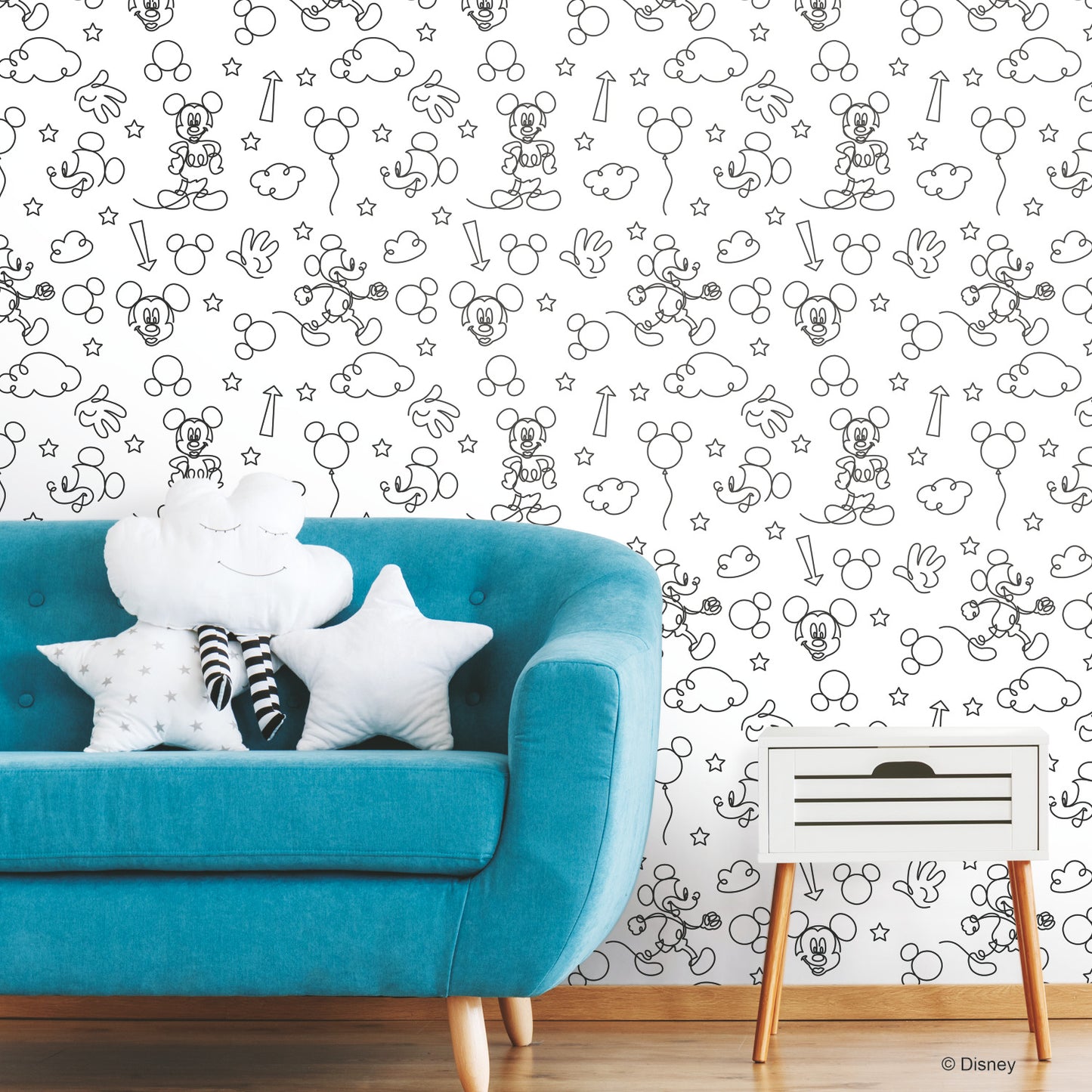 York Wallcoverings RoomMates Disney Mickey Mouse Line Art Black Peel and Stick Wallpaper Whimsical Licensed Blacks  Wallpaper - RMK11775RL