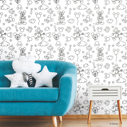 York Wallcoverings RoomMates Disney Mickey Mouse Line Art Black Peel and Stick Wallpaper Whimsical Licensed Blacks  Wallpaper - RMK11775RL