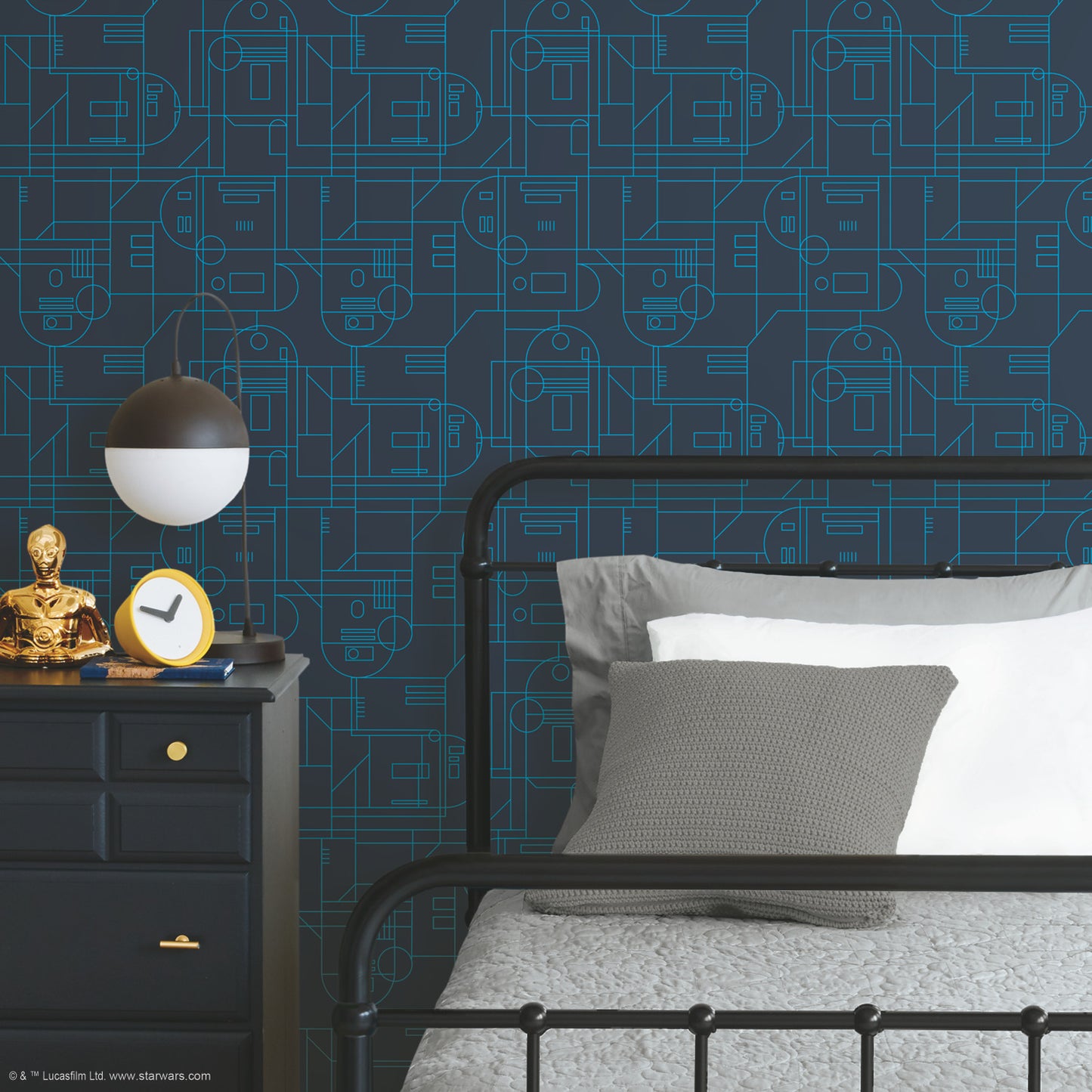 York Wallcoverings RoomMates Star Wars R2D2 Geometric Navy Peel and Stick Wallpaper Whimsical Licensed Blues  Wallpaper - RMK11785RL