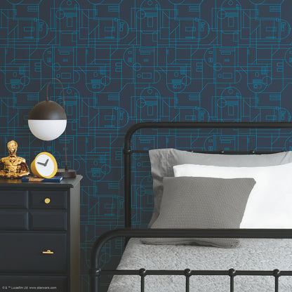 York Wallcoverings RoomMates Star Wars R2D2 Geometric Navy Peel and Stick Wallpaper Whimsical Licensed Blues  Wallpaper - RMK11785RL