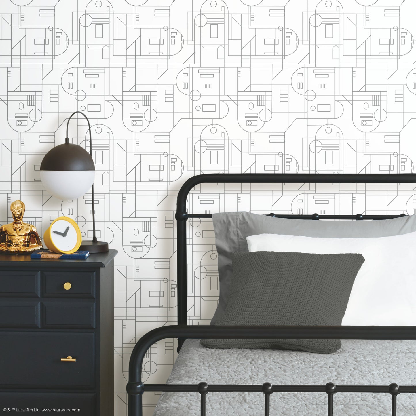 York Wallcoverings RoomMates Star Wars R2D2 Geometric Grey Peel and Stick Wallpaper Whimsical Licensed Greys  Wallpaper - RMK11786RL