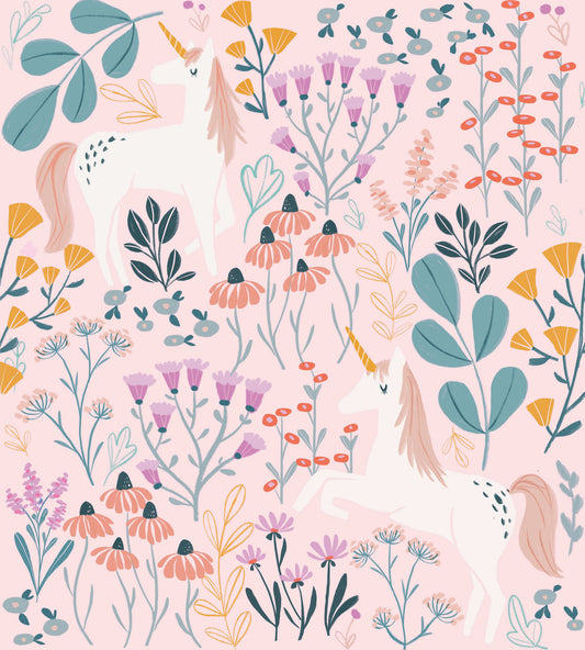 York Wallcoverings RoomMates Unicorn Paradise Pink Peel and Stick Wallpaper Kids Fairy Tales and Fantasy Pinks  Wallpaper - RMK11793RL