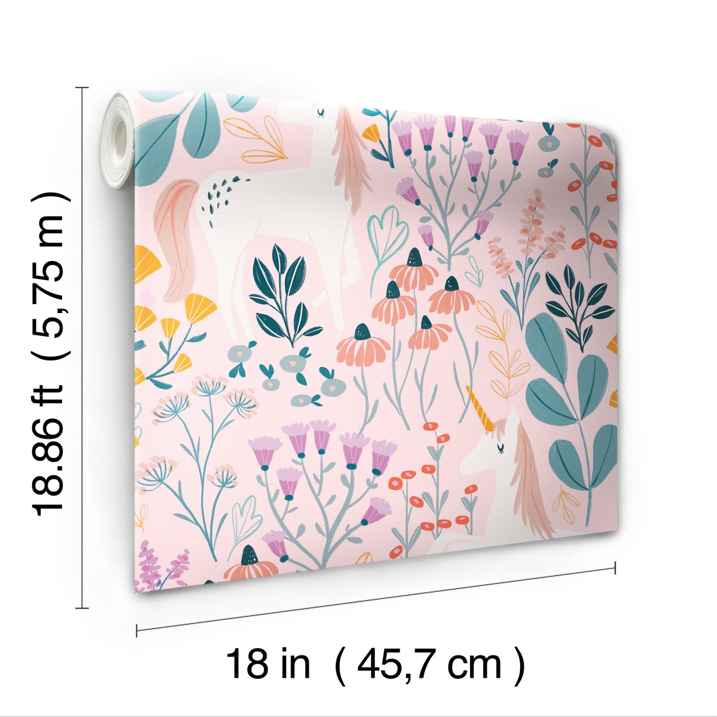 York Wallcoverings RoomMates Unicorn Paradise Pink Peel and Stick Wallpaper Kids Fairy Tales and Fantasy Pinks  Wallpaper - RMK11793RL