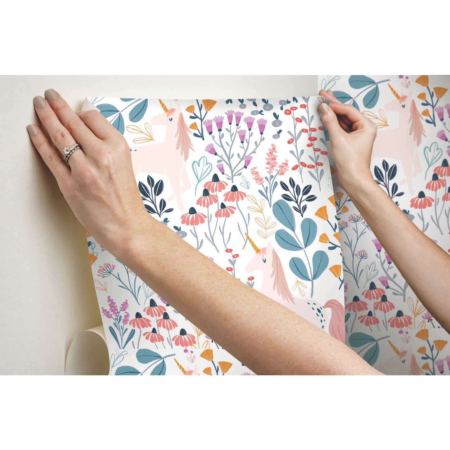 York Wallcoverings RoomMates Unicorn Paradise Pink Peel and Stick Wallpaper Kids Fairy Tales and Fantasy Pinks  Wallpaper - RMK11794RL