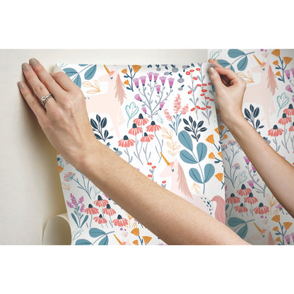 York Wallcoverings RoomMates Unicorn Paradise Pink Peel and Stick Wallpaper Kids Fairy Tales and Fantasy Pinks  Wallpaper - RMK11794RL