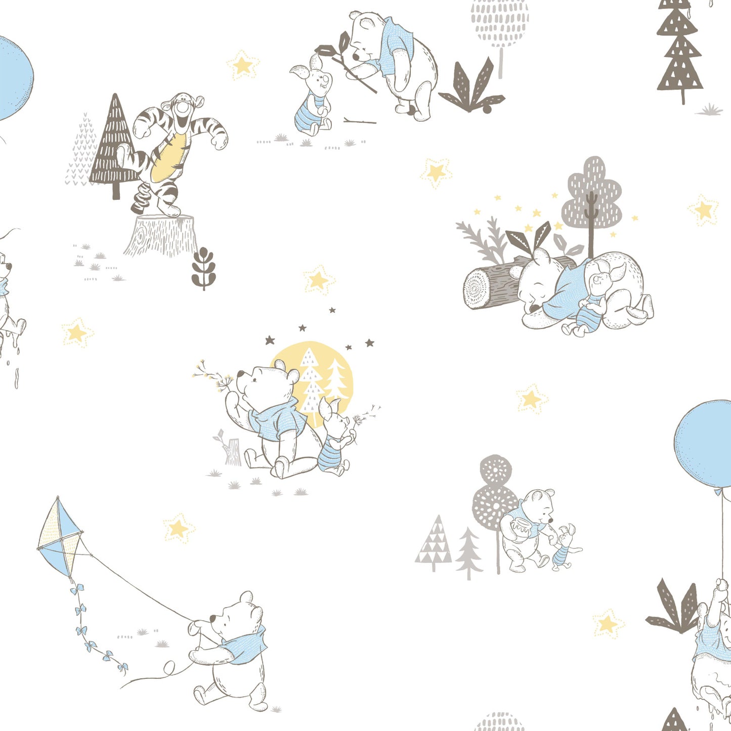York Wallcoverings RoomMates Disney Winnie The Pooh Playmates Blue Peel and Stick Wallpaper Whimsical Licensed Blues  Wallpaper - RMK11798WP