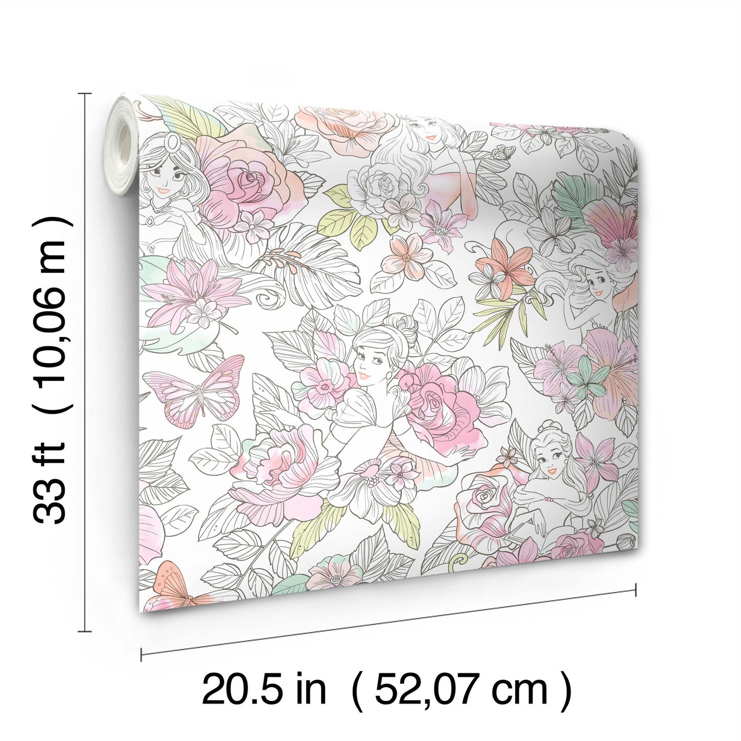 York Wallcoverings RoomMates Disney Princess Royal Floral Pink Peel and Stick Wallpaper Whimsical Licensed Pinks  Wallpaper - RMK11800WP